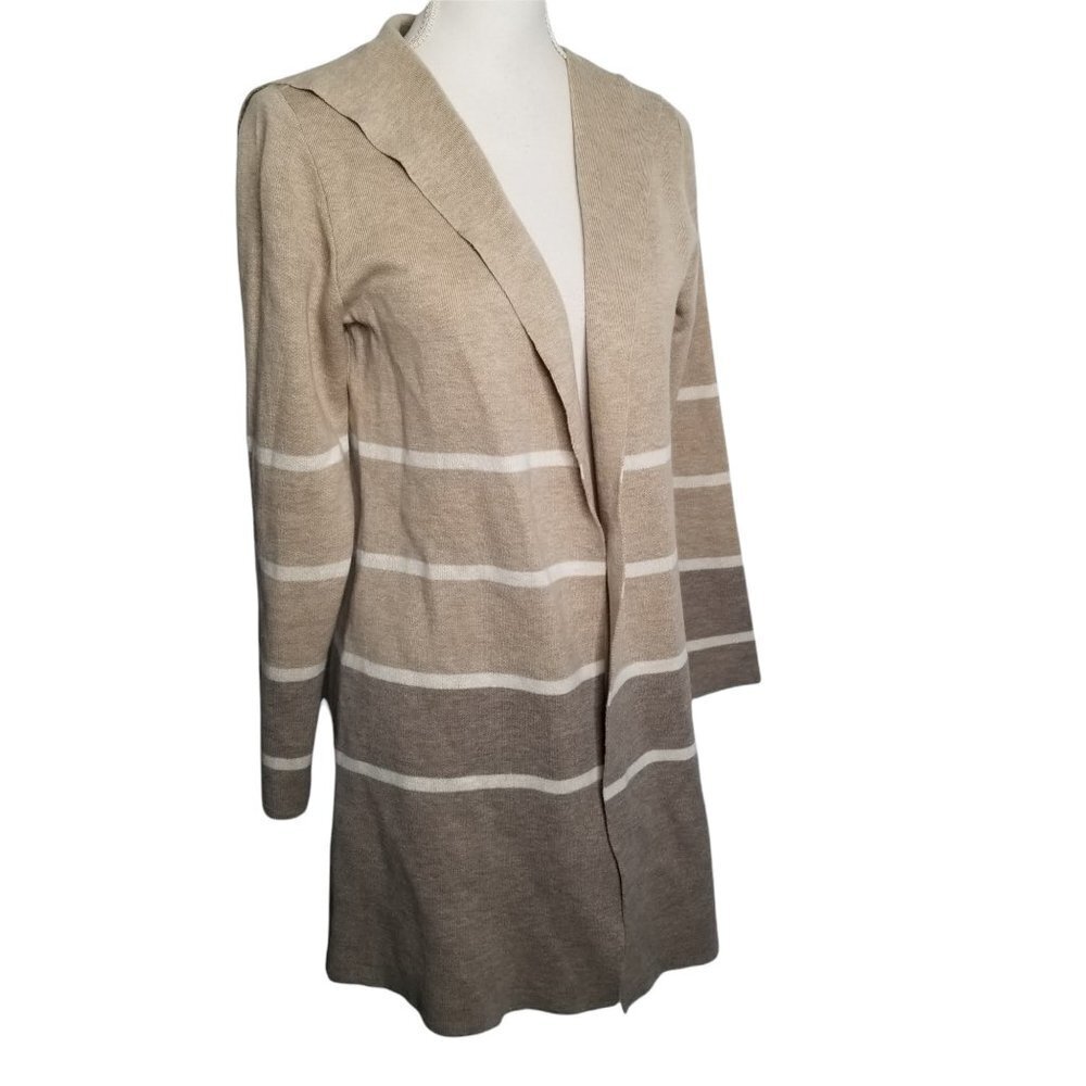 Apt. 9 Women's Open Front Beige Cream & White Striped Cardigan Sweater S…